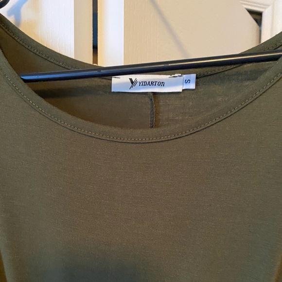 Green casual wrap front dress size S olive green - Picture 2 of 3